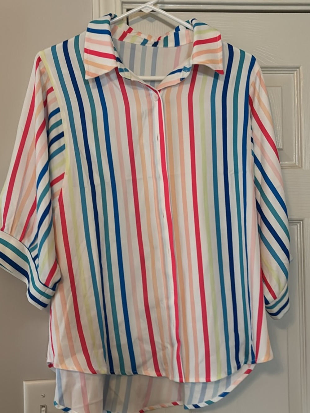 Striped Button Down Shirt in White & Blue Like New